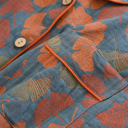 Ensemble de vêtements d'intérieur en coton avec bouton en forme de feuille de ginkgo - image 5
