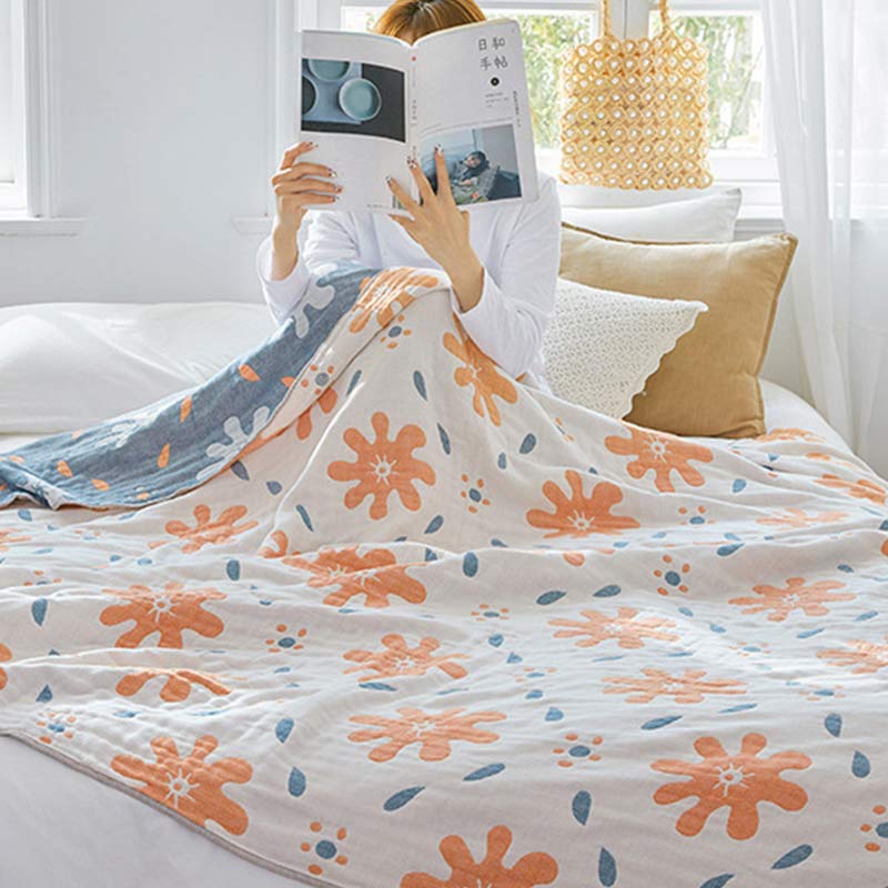 Couverture en coton réversible respirante avec de jolies fleurs