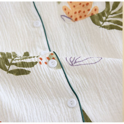 Ensemble pyjama en pur coton à motif feuilles et manches longues
