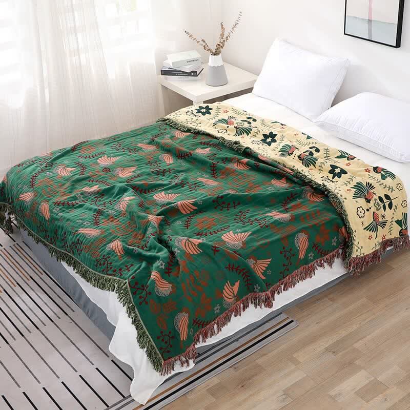 Couverture réversible respirante Ownkoti Boho avec fleurs et oiseaux
