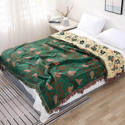 Couverture réversible respirante Ownkoti Boho avec fleurs et oiseaux