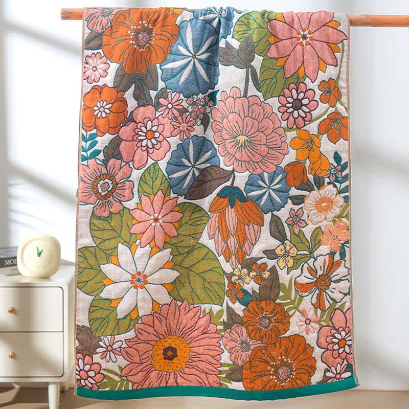 Serviette de plage en gaze de coton à séchage rapide avec motif floral