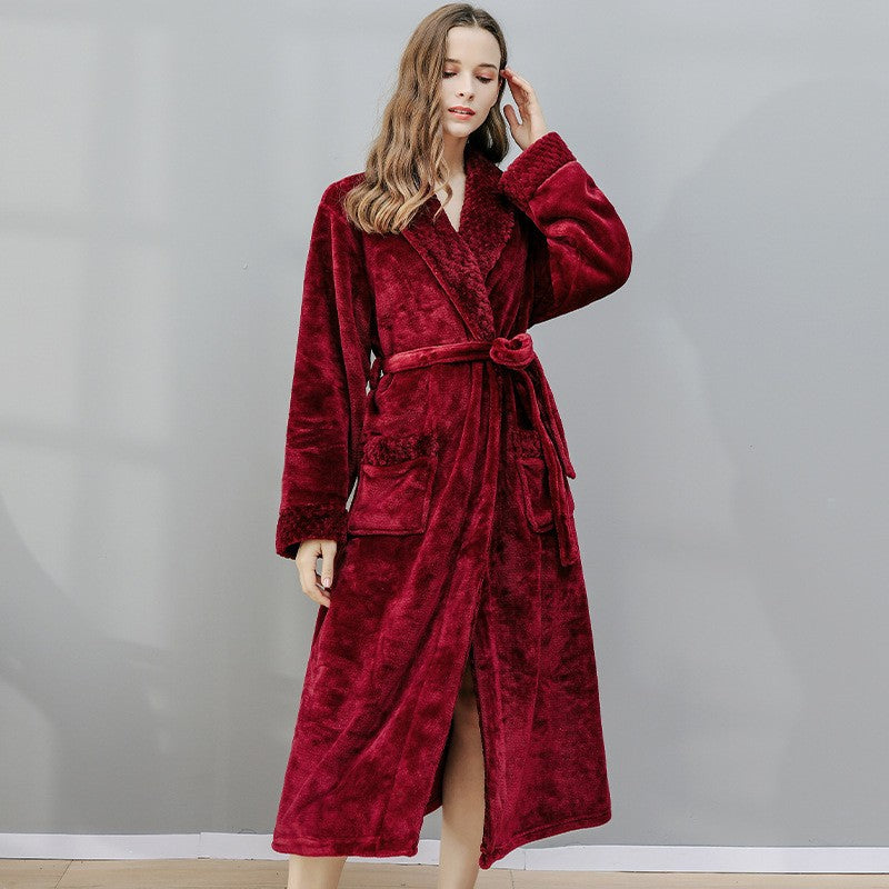 Peignoir long en flanelle, chaud et de couleur unie