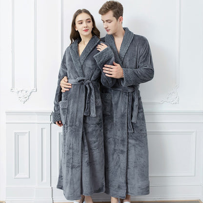 Peignoir long en flanelle, chaud et de couleur unie