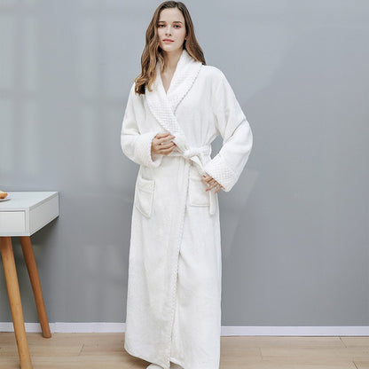 Peignoir long en flanelle, chaud et de couleur unie