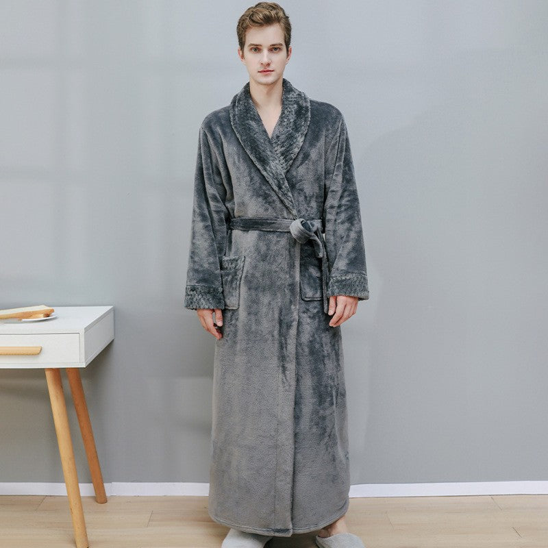 Peignoir long en flanelle, chaud et de couleur unie