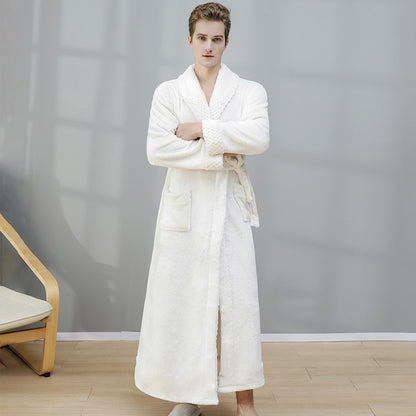 Peignoir long en flanelle, chaud et de couleur unie