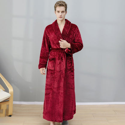 Peignoir long en flanelle, chaud et de couleur unie