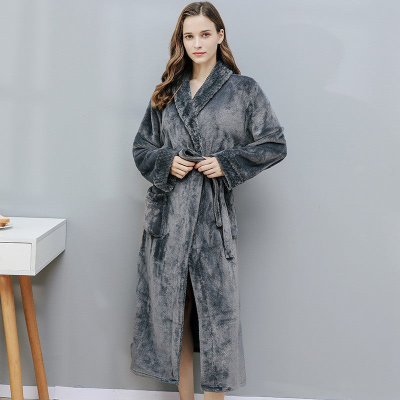 Peignoir long en flanelle, chaud et de couleur unie