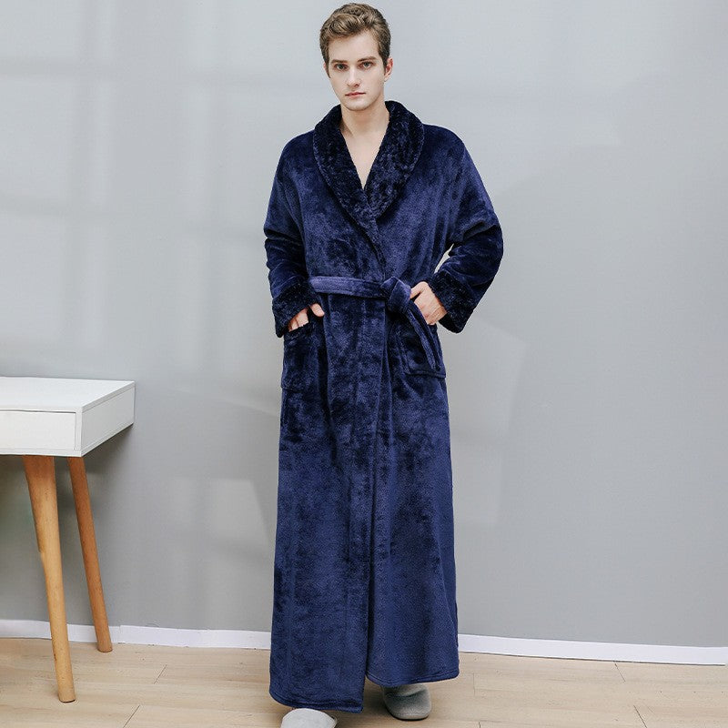 Peignoir long en flanelle, chaud et de couleur unie
