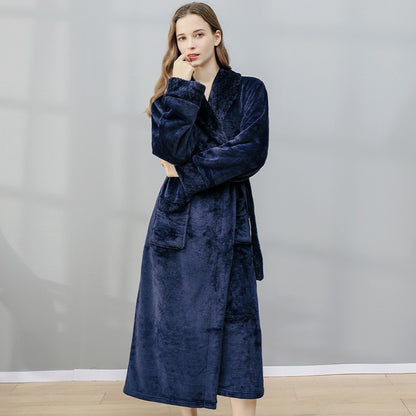 Peignoir long en flanelle, chaud et de couleur unie