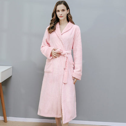 Peignoir long en flanelle, chaud et de couleur unie