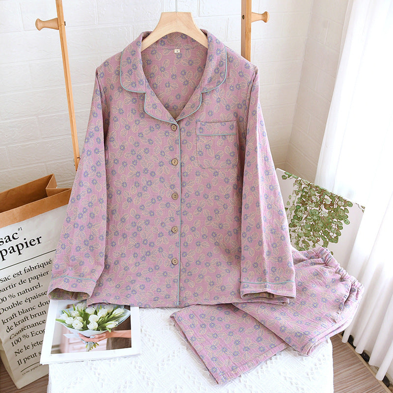 Ensemble pyjama en pur coton avec motif jacquard et feuilles