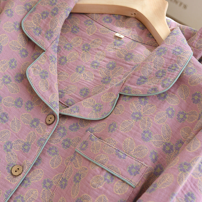 Ensemble pyjama en pur coton avec motif jacquard et feuilles