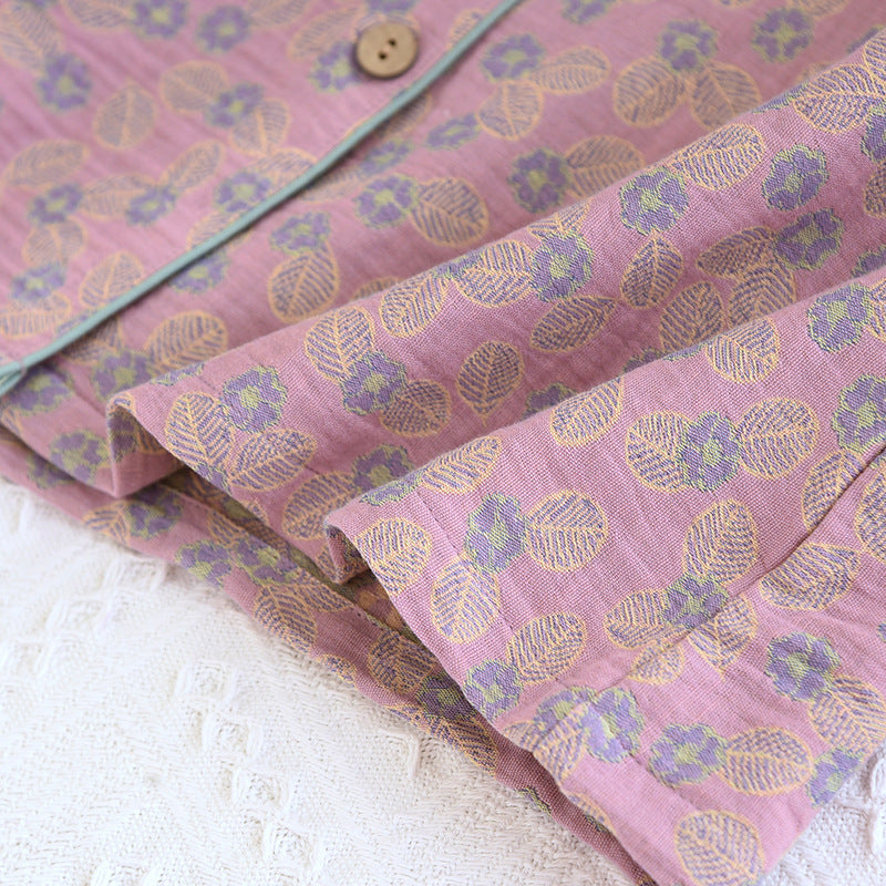 Ensemble pyjama en pur coton avec motif jacquard et feuilles