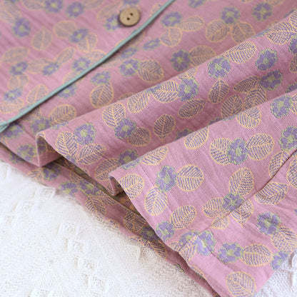 Ensemble pyjama en pur coton avec motif jacquard et feuilles