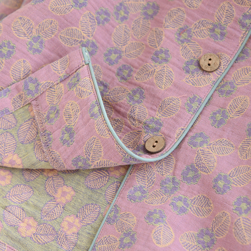 Ensemble pyjama en pur coton avec motif jacquard et feuilles