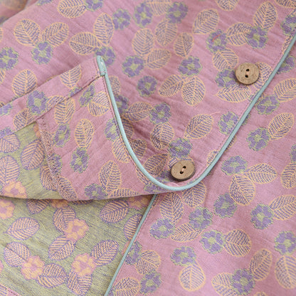 Ensemble pyjama en pur coton avec motif jacquard et feuilles