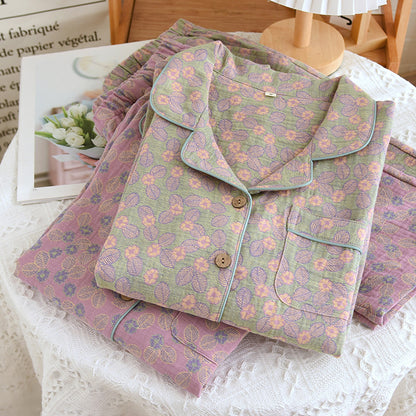 Ensemble pyjama en pur coton avec motif jacquard et feuilles