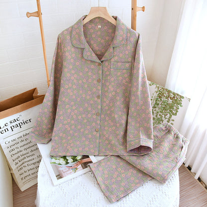 Ensemble pyjama en pur coton avec motif jacquard et feuilles