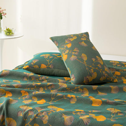 Couette réversible en coton jacquard avec feuilles de ginkgo