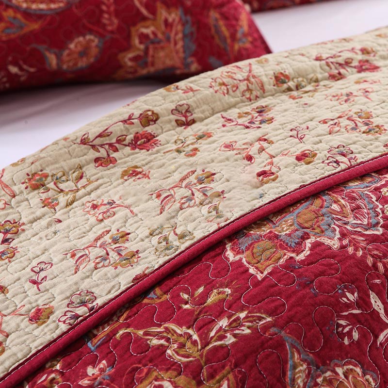 Parure de lit en pur coton à motif floral rétro (3 pièces)