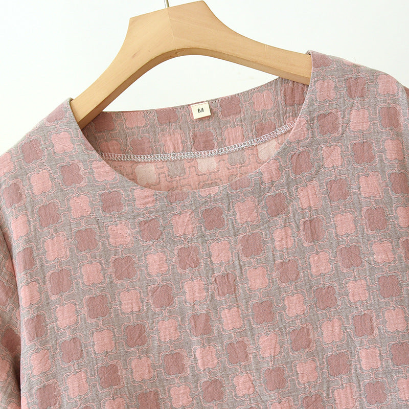 Chemise de nuit jacquard teint en fil en pur coton