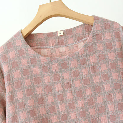 Chemise de nuit jacquard teint en fil en pur coton