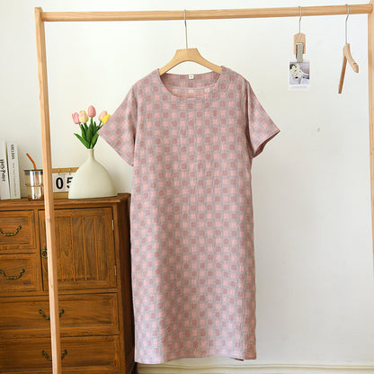 Chemise de nuit jacquard teint en fil en pur coton