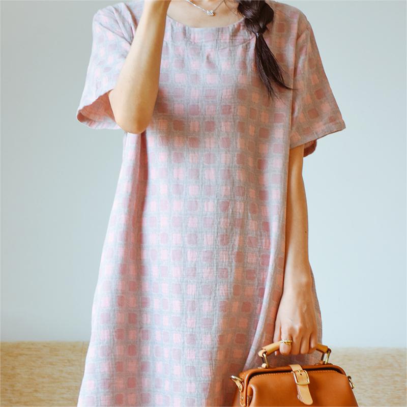 Chemise de nuit jacquard teint en fil en pur coton