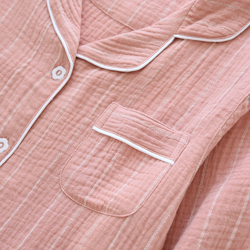 Chemise de nuit unie à rayures et revers
