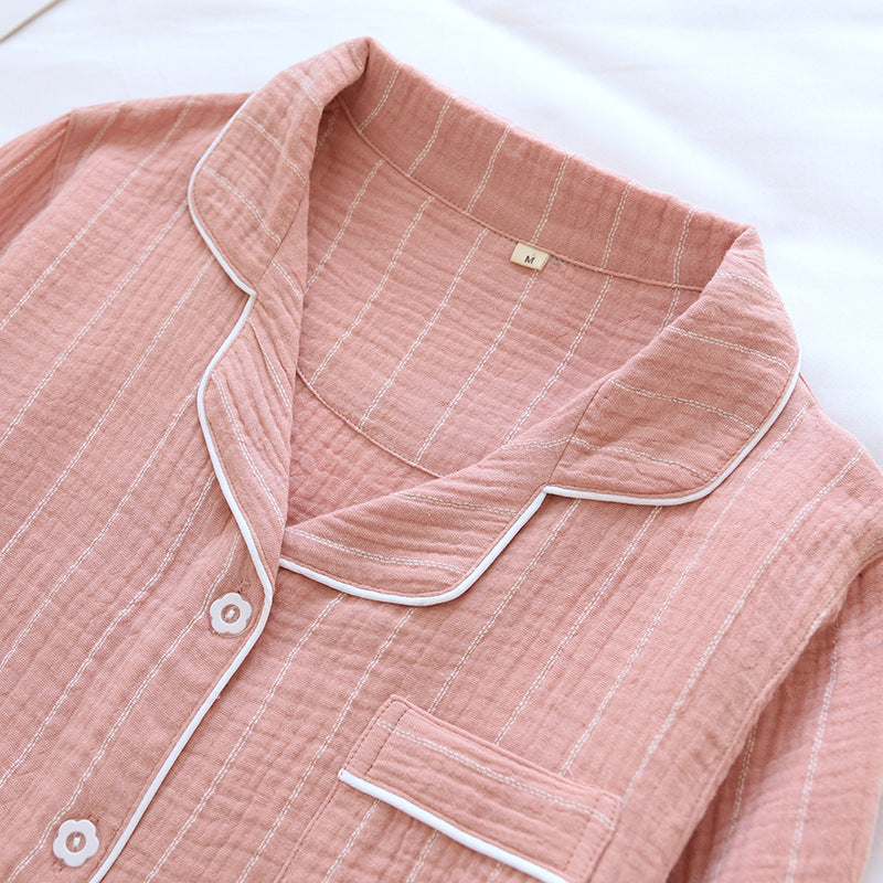 Chemise de nuit unie à rayures et revers