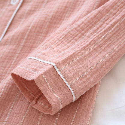 Chemise de nuit unie à rayures et revers