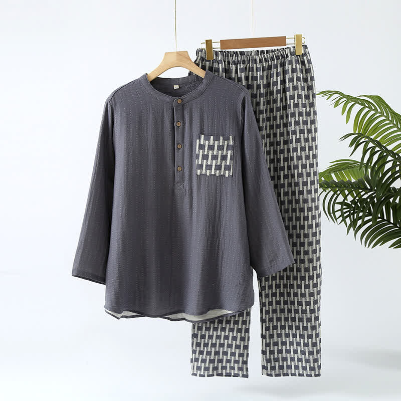 Ensemble pyjama col rond en gaze de coton