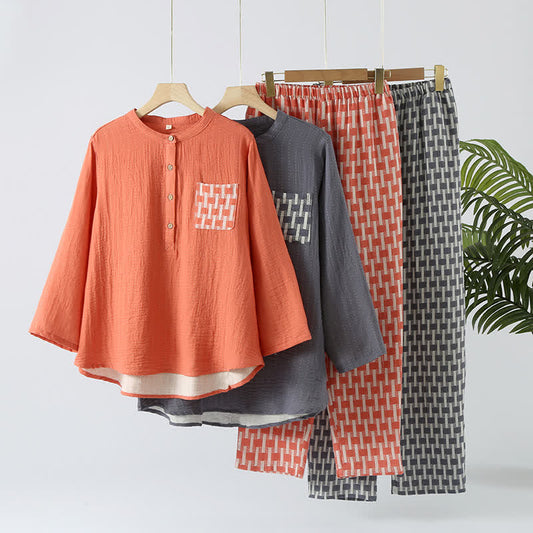 Ensemble pyjama col rond en gaze de coton