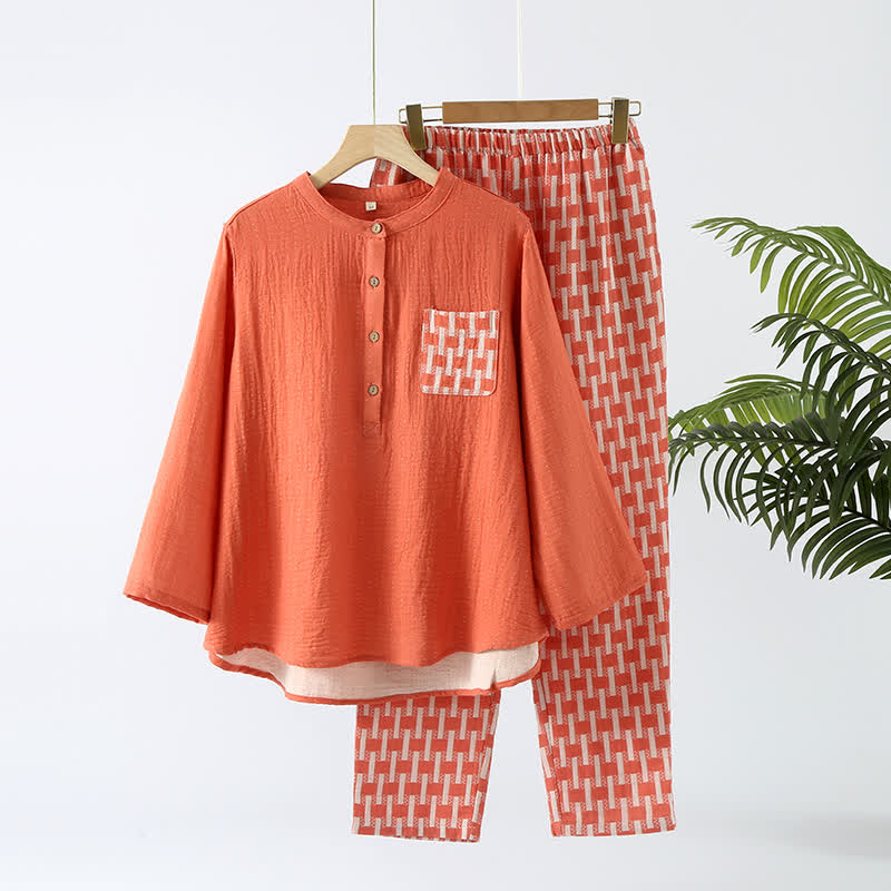 Ensemble pyjama col rond en gaze de coton