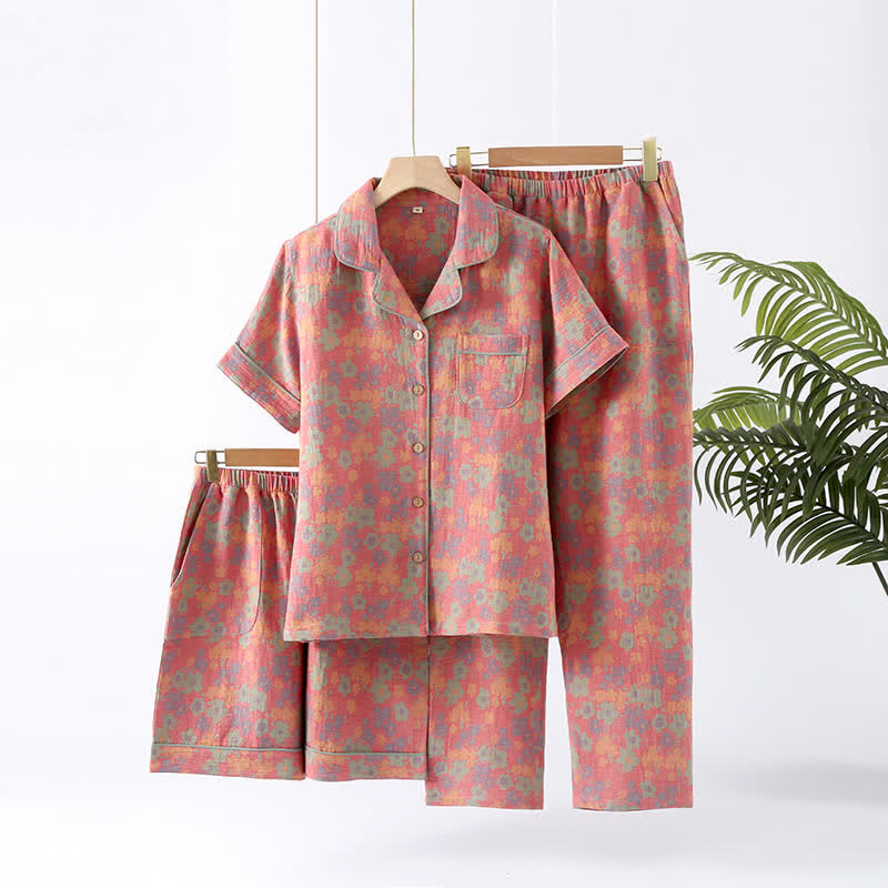Ensemble pyjama en gaze de coton à manches courtes (3 pièces)