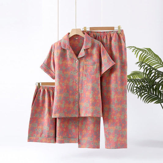 Ensemble pyjama en gaze de coton à manches courtes (3 pièces)