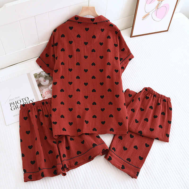 Ensemble pyjama en pur coton avec imprimé cœur (3 pièces)