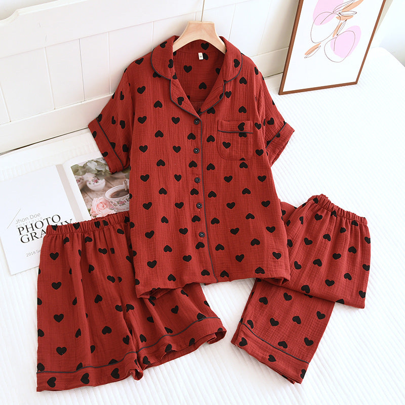 Ensemble pyjama en pur coton avec imprimé cœur (3 pièces)