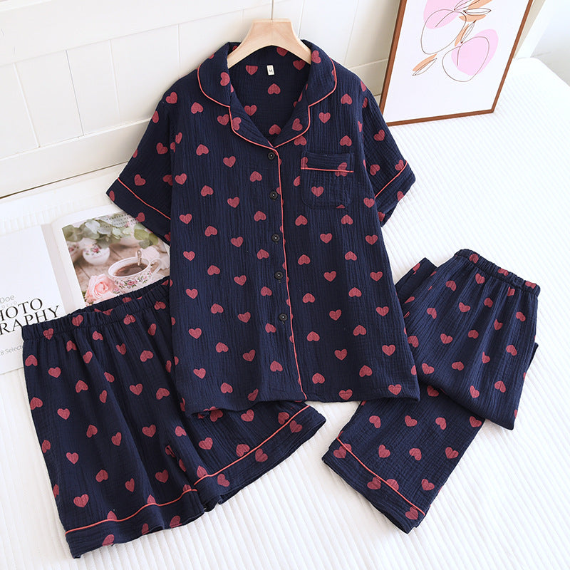 Ensemble pyjama en pur coton avec imprimé cœur (3 pièces)