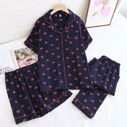 Ensemble pyjama en pur coton avec imprimé cœur (3 pièces)