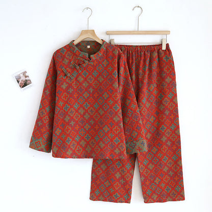 Ensemble de vêtements d'intérieur en coton jacquard teint en fil