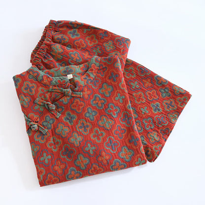Ensemble de vêtements d'intérieur en coton jacquard teint en fil