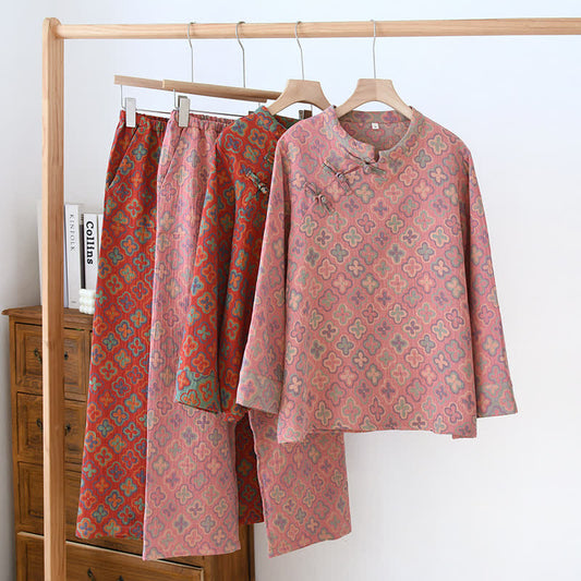 Ensemble de vêtements d'intérieur en coton jacquard teint en fil