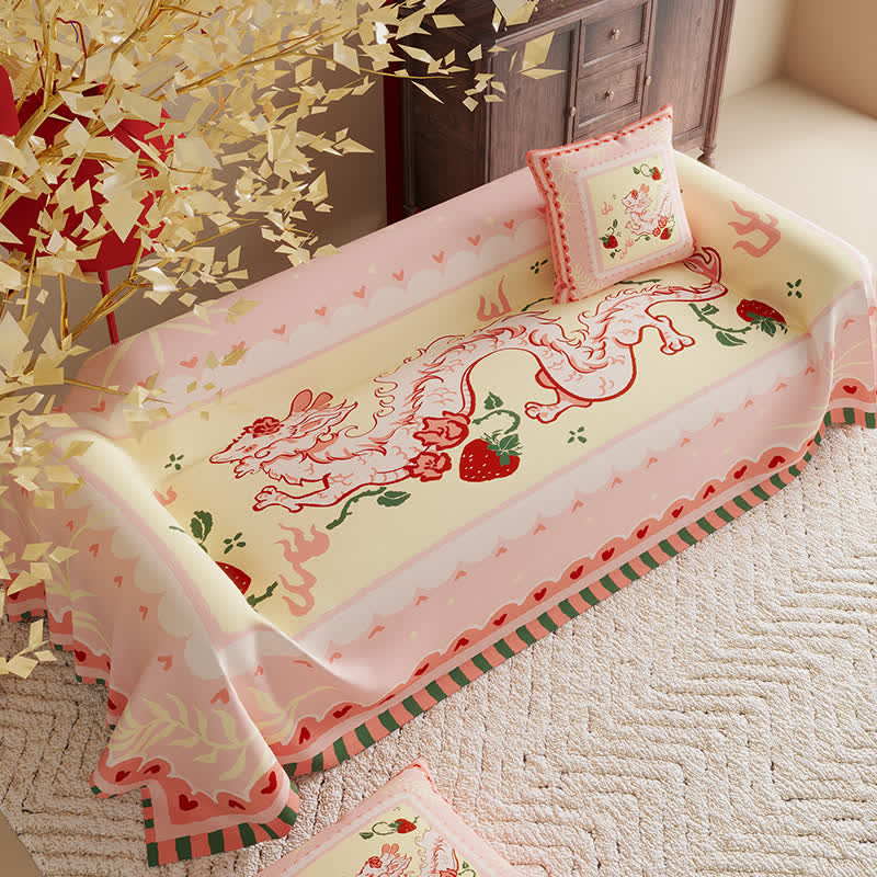 Housse de canapé festive avec motif dragon et fraise