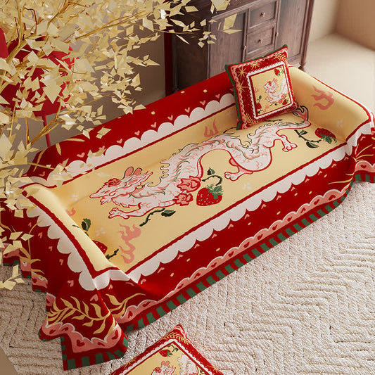 Housse de canapé festive avec motif dragon et fraise