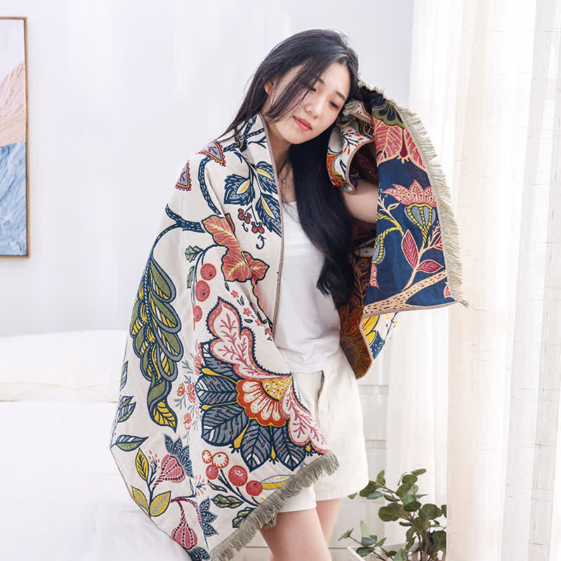 Serviette de bain absorbante en gaze de coton à motif floral
