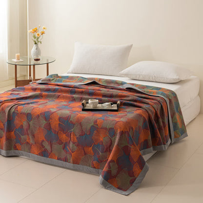 Couette en gaze de coton à trois couches avec feuilles de ginkgo - Plafond - Violet foncé et orange - 240cm x 250cm - image 9