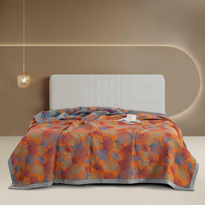 Couette en gaze de coton à trois couches avec feuilles de ginkgo